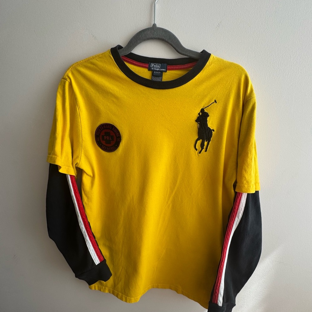 Ralph Lauren Yellow Tee with Black & Red Trim Boys XL